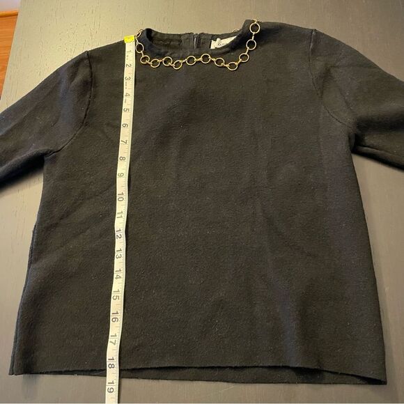 ZARA Knit Black Cropped Short Sleeve Chain Detail Collar Top Women’s Size S - Picture 7 of 8